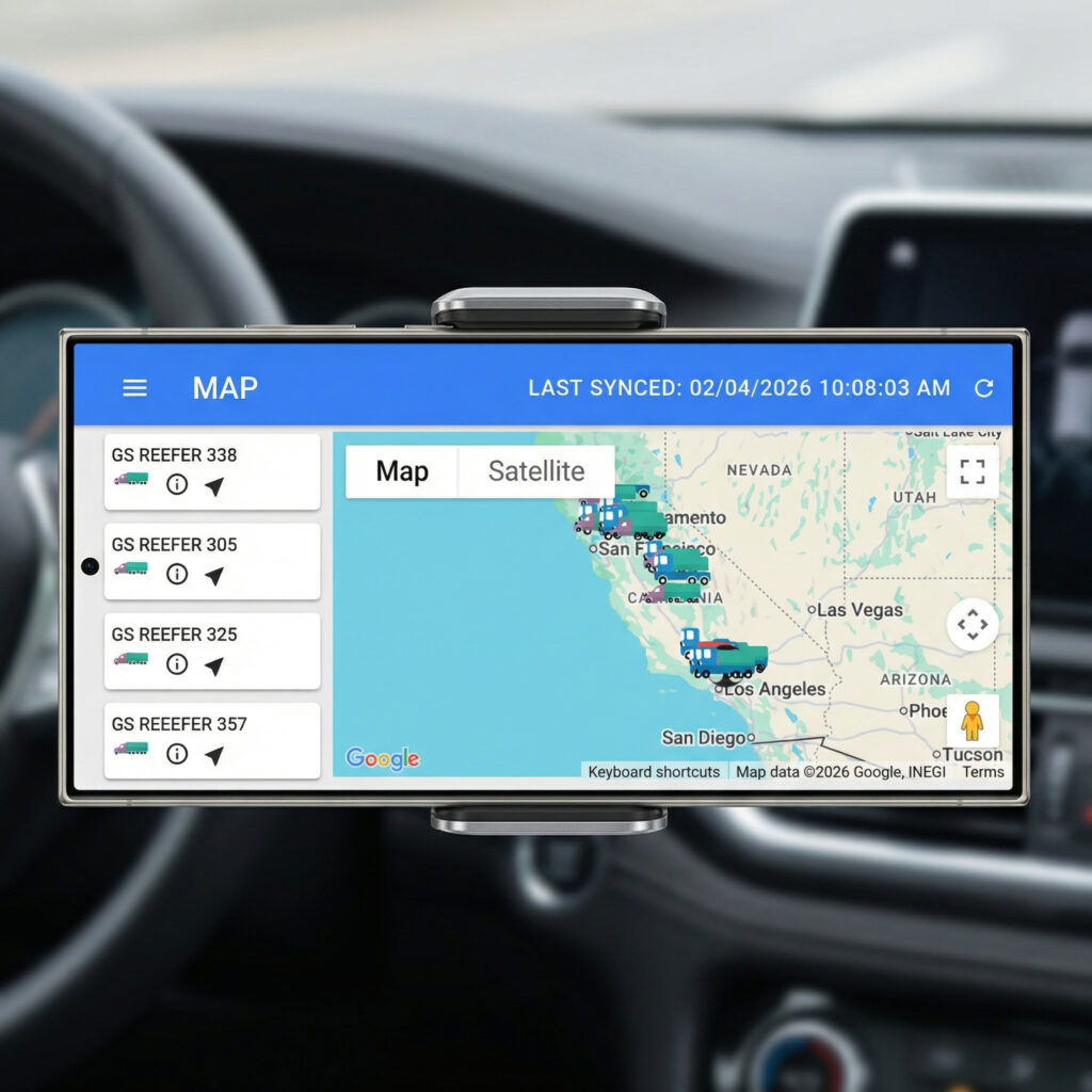 ETA Track Plus web platform live fleet map with vehicle details